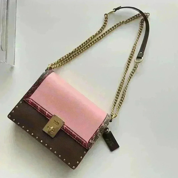 Coach X Jennifer Lopez Hutton Shoulder Bag In Colorblock With Snakeskin Detail - Picture 1 of 16